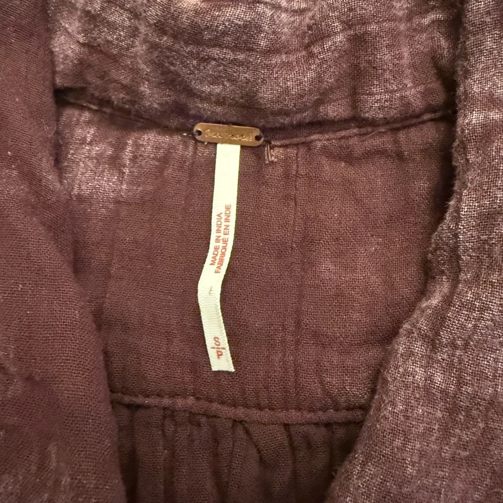 Free People Textured Button-Front Purple Jumpsuit in Plum Stone Washed Boho
